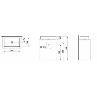 Umývadlo na dosku Laufen Living Square 60x34 cm bez otvoru pre batériu, bez prepadu H8114340001121