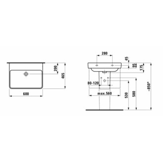 Umývadlo Laufen Pro S 60x46,5 cm bez otvoru pre batériu H8109634001091