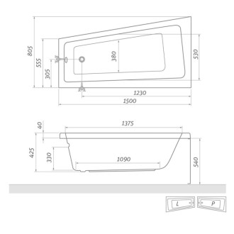 Asymetrická vaňa Roth Eva Side 150x80 cm akrylát ľavá 9780000