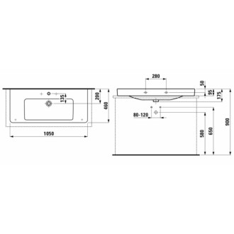 Umývadlo Laufen Pro S 105x46 cm otvor pre batériu uprostred H8169660001041