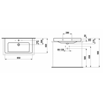 Umývadlo Laufen Pro S 85x46 cm otvor pre batériu uprostred H8169650001041