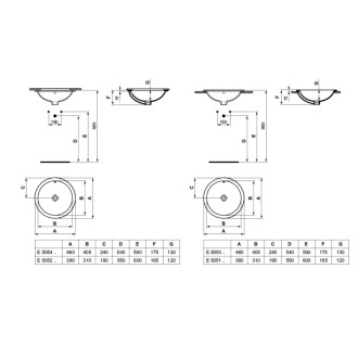 Zápustné umývadlo Ideal Standard Connect 40x40 cm bez otvoru pre batériu E505201