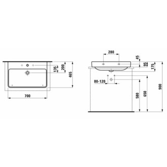 Umývadlo Laufen Pro S 70x46,5 cm otvor pre batériu uprostred H8169674001041