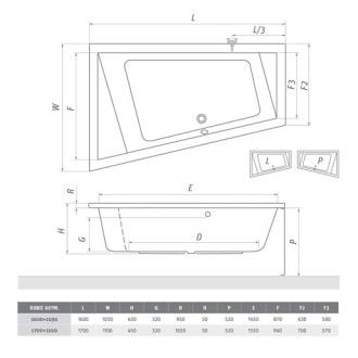 Asymetrická vaňa Roth Kubic Asymmetric 160x103 cm akrylát ľavá 9660000