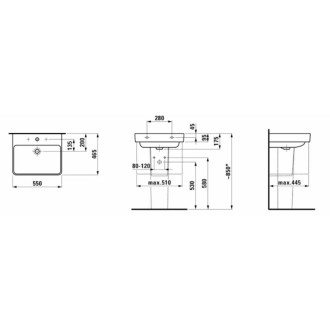 Umývadlo Laufen Pro S 55x46,5 cm otvor pre batériu, bez prepadu H8109620001561
