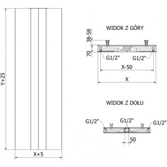 Mexen Line VS20SL doskové vykurovacie teleso 2000 x 500 mm, spodné stredné pripojenie, 1181 W, biele - W6VS20SL-200-050-00