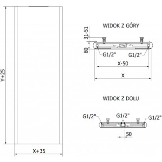 Oceľové doskové vykurovacie teleso Mexen Flat VR20S 1800 x 500 mm, spodné stredové pripojenie, 1090 W, biele - W6VR20S-180-050-00