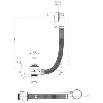 Vaňová súprava, bovden, dĺžka 1200mm, zátka 72mm, chróm 71856 53680 71856