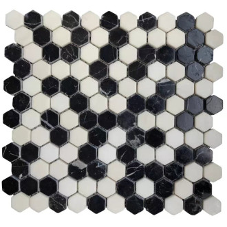 Kamenná mozaika Premium Mosaic Stone čiernobiela 28x30 cm mat STMOSHEXW