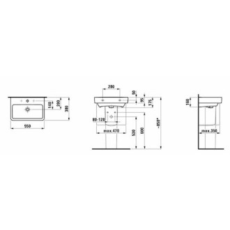 Umývadlo Laufen Pro 55x38 cm otvor pre batériu, bez prepadu H8189580001561