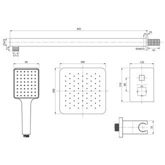 Podomietkový sprchový set s termostatickou batériou, box, 2 výstupy, čierna mat 1102-32B-21