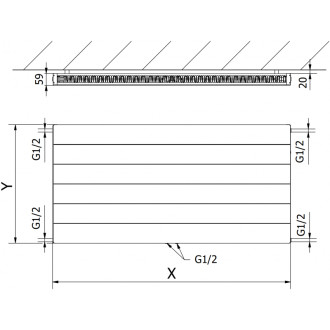 Doskový radiátor Mexen Line CCL11 400 x 1400 mm, spodné stredové pripojenie, 777 W, čierny - W6C11L-040-140-70