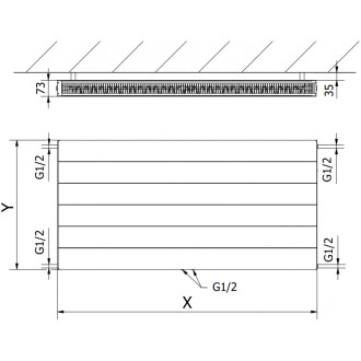 Doskový radiátor Mexen Line CCL21 300 x 1200 mm, spodné stredové pripojenie, 756 W, čierny - W6C21L-030-120-70
