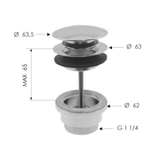 Umývadlová výpusť 5/4“, click-clack, veľká zátka, 10-65mm, zlato CV100217