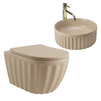 Rea Sada: Závesná WC misa + Umývadlo na dosku Rea Duo Caffe Latte Matt KPL-K3003