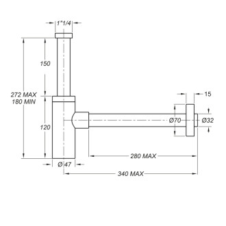 Umývadlový sifón 5/4", odpad 32mm, okrúhly, meď mat SI521