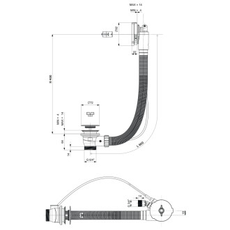 Vaňová súprava s napúšťaním, bovden, dĺžka 600mm, zátka 72mm, meď mat 71851.70