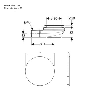 MIRAI vaničkový sifón, priemer 90mm, DN40, krytka meď mat 72730PG