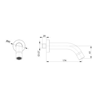 Nástenná výtoková hubica, guľatá, 174mm, meď mat BO521
