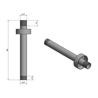 Sprchové stropné ramienko, okrúhle, 200mm, meď mat 1205-05PG