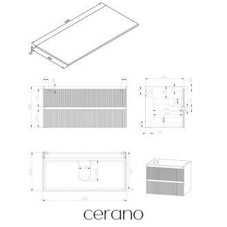 CERANO - Kúpeľňová skrinka Carole - biela matná ryhovaná + doska pod umývadlo Navira Slim - 18 mm - 100x49,8x46 cm