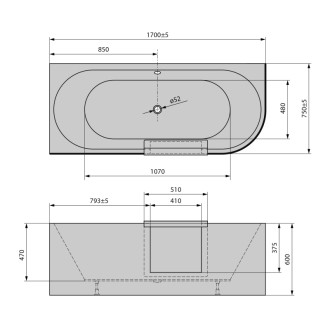 PORTAS L asymetrická vaňa s dvierkami, 170x75x60cm, biela 75531