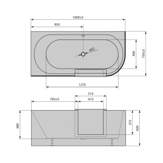 PORTAS L asymetrická vaňa s dvierkami, 160x75x60cm, biela 75581