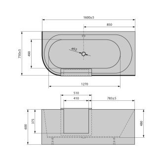 PORTAS R asymetrická vaňa s dvierkami, 160x75x60cm, biela 75591