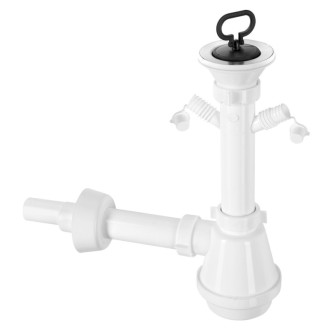 Sifón pre výlevku, 2x odbočka, nerez výpusť 80mm, zátka s uchom, DN40/32, biela 1336KP99B0