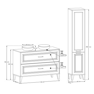 Comad SET-DOR B 120CM UN RIVER HC Nábytková sestava 120 cm s deskou, umyvadly a skříňkou
