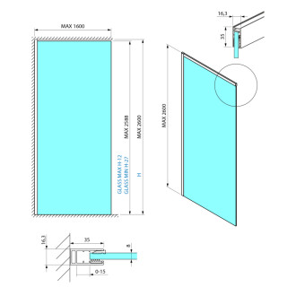 ESCA sada profilů pro uchycení skla, stěna - strop, 2600x1600mm, bílá mat ES2634