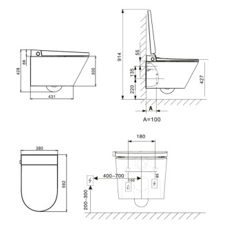Chytré WC závěsné, RIMLESS, 592x380x430 cm, keramické, vč. sedátka