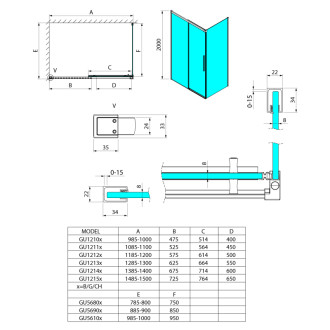 LUXOR obdélníkový sprchový kout 1000x800mm L/P varianta GU1210CHGU5680CH