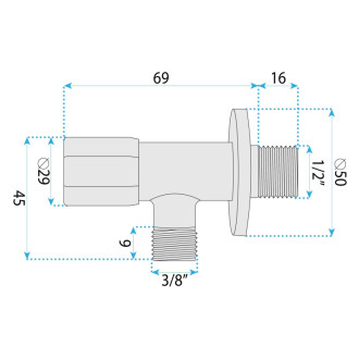 Rohový ventil 02 1/2" x 3/8" Brush Nickel