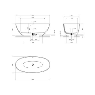 Omnires SHELL M+ volně stojící vana s přepadem, 160x75 cm, popelavě šedá matná SHELLWWZPAG