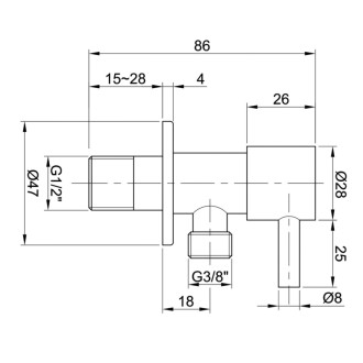 MINIMAL rohový ventil s rozetou, 1/2"x 3/8" nerez mat MI558