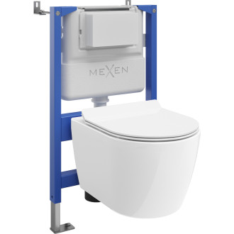 Podomítková toaleta Mexen, pneumatický rám Tex Air XS-F s mísou Carmen 2.0 a sedátkem s tlumeným dovíráním, bílá - 61083088L4000A