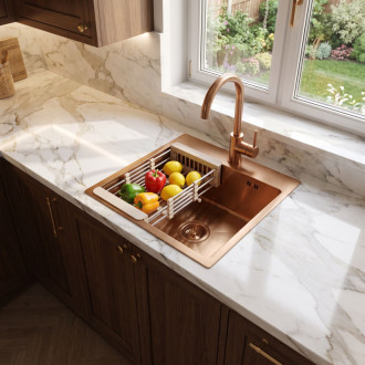 Rea Leo 40 Brush Copper Ocelový dřez se sadou příslušenství 3 ks KPL-06137