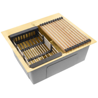Rea Leo 50 Brush Gold Ocelový dřez se sadou příslušenství 3 ks KPL-06047