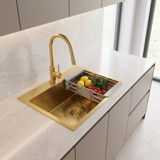 Rea Leo 50 Brush Gold Ocelový dřez se sadou příslušenství 3 ks KPL-06047