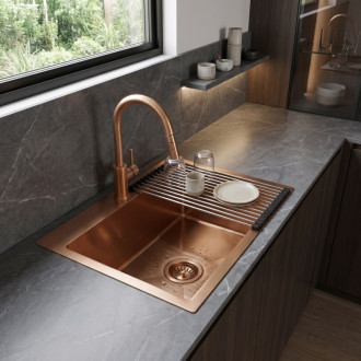 Rea Leo 50 Brush Copper Ocelový dřez se sadou příslušenství 3 ks KPL-06042