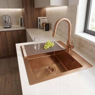 Rea Leo 50 Brush Copper Ocelový dřez se sadou příslušenství 3 ks KPL-06046