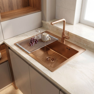 Rea Leo 50 Brush Copper Ocelový dřez se sadou příslušenství 3 ks KPL-06046