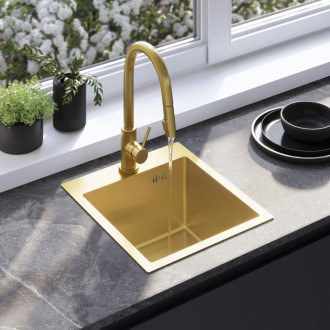 Rea Leo 40 Brush Gold Ocelový dřez se sadou příslušenství 3 ks KPL-06141
