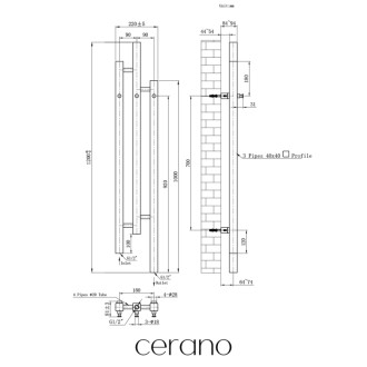 CERANO - Kúpeľňová elektrická radiátorová súprava Fabiano - WIFI - 300W - biela lesklá - 1200x220 mm