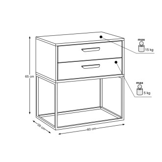 Comad NAVELLO ANTRACIT 61-60-2S Noční stolek 60 cm 2 zásuvky