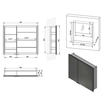 INTEGRA zápustná galerka s LED osvětlením, 85x70cm IN085
