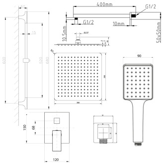 CUBEMIX podomítkový sprchový set s pákovou baterií, držák sprchy, černá mat CM042B-02