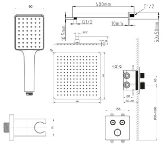 SMART SELECT podomítkový sprchový set s termostatickou baterií, vyústění, chrom RP042-01