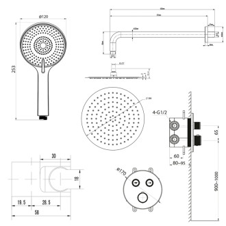 SMART SELECT podomítkový sprchový set s termostatickou baterií, černá mat RP032B-01